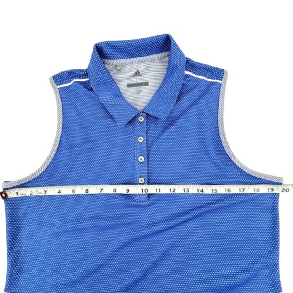 Adidas Women’s Golf Polo Shirt Large Sleeveless Collared Blue White Polka Dot - Picture 5 of 6